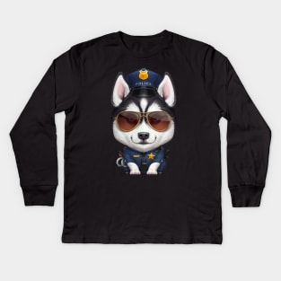 Siberian Husky Police Officer Kids Long Sleeve T-Shirt